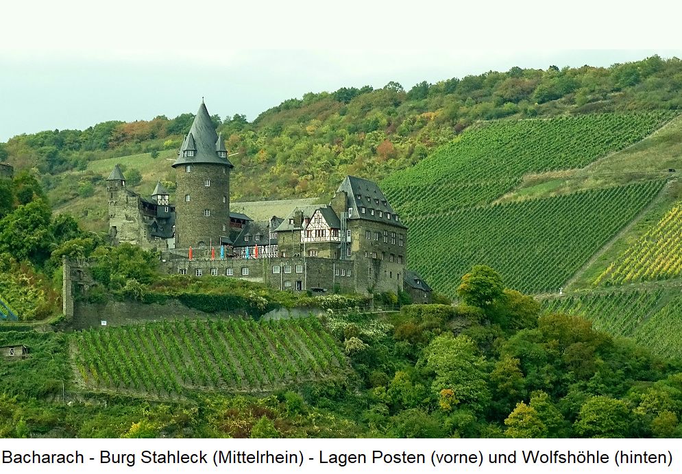 Bacharach Mittelrhein - Burg Stahleck - Einzellagen Posten (vorne) und Wolfshöhle (hinten)