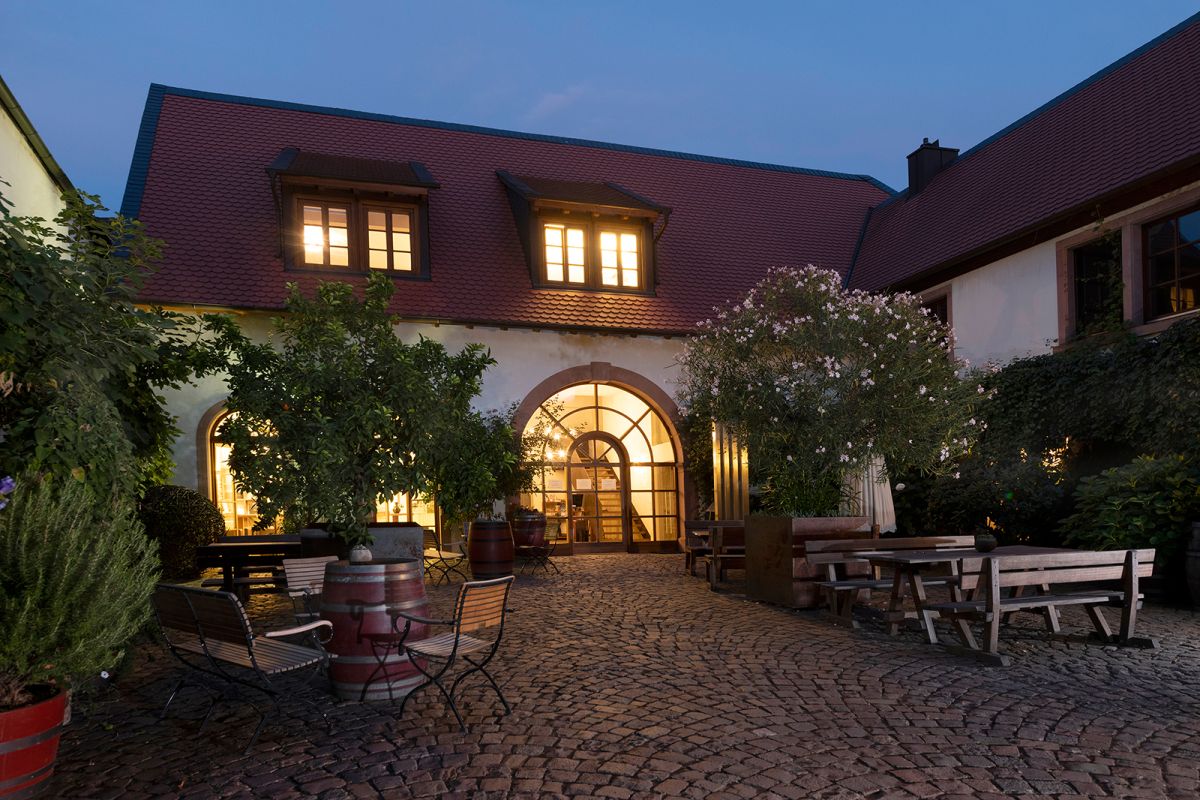Knipser - Weingutsgebäude am Abend