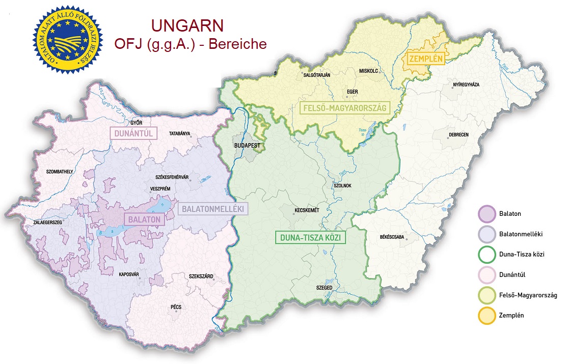 Ungarn - Karte mit OFJ (g.g.A.) - Bereichen