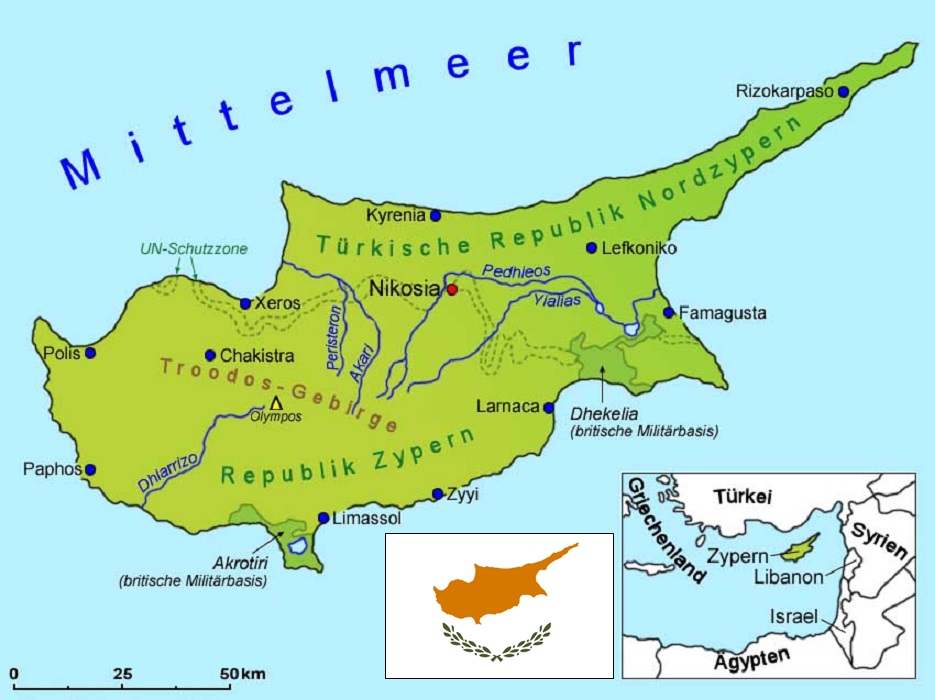 Zypern - Landkarte, Flagge 